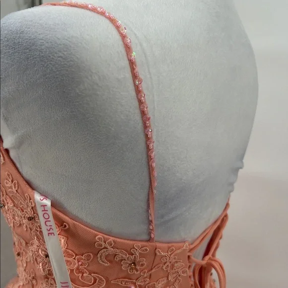 JJ’s House Coral Tulle Lace Embroidered Fit Flare Dress Spaghetti Strap US 2 - Picture 10 of 11